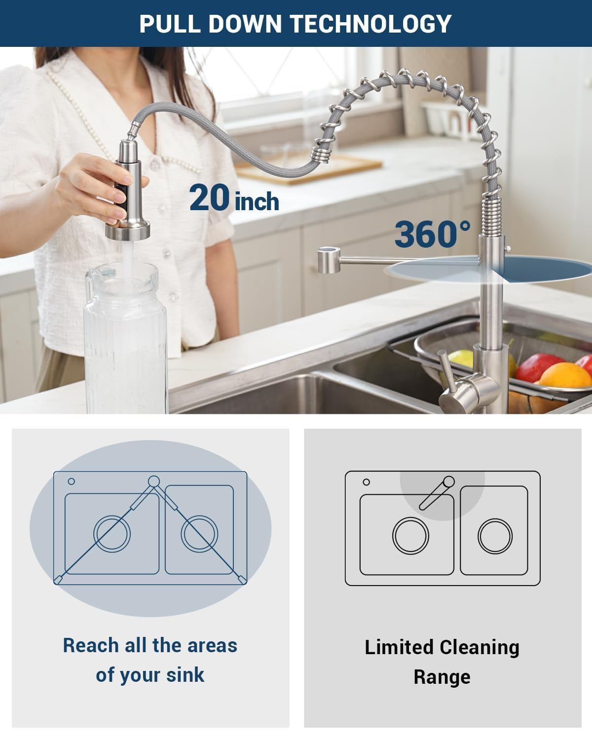 Commercial Kitchen Faucet with Soap Dispenser Brushed Nickel (Silver)