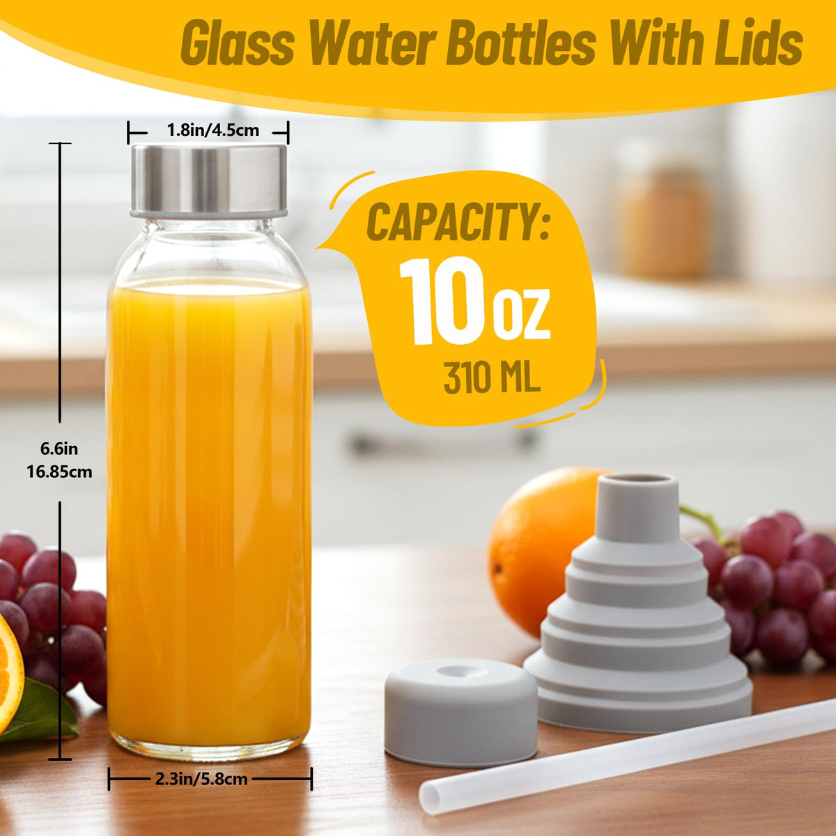 10 oz Glass Juice Bottles (Clear Glass Bottle 6 Pack / 10 Ounces)