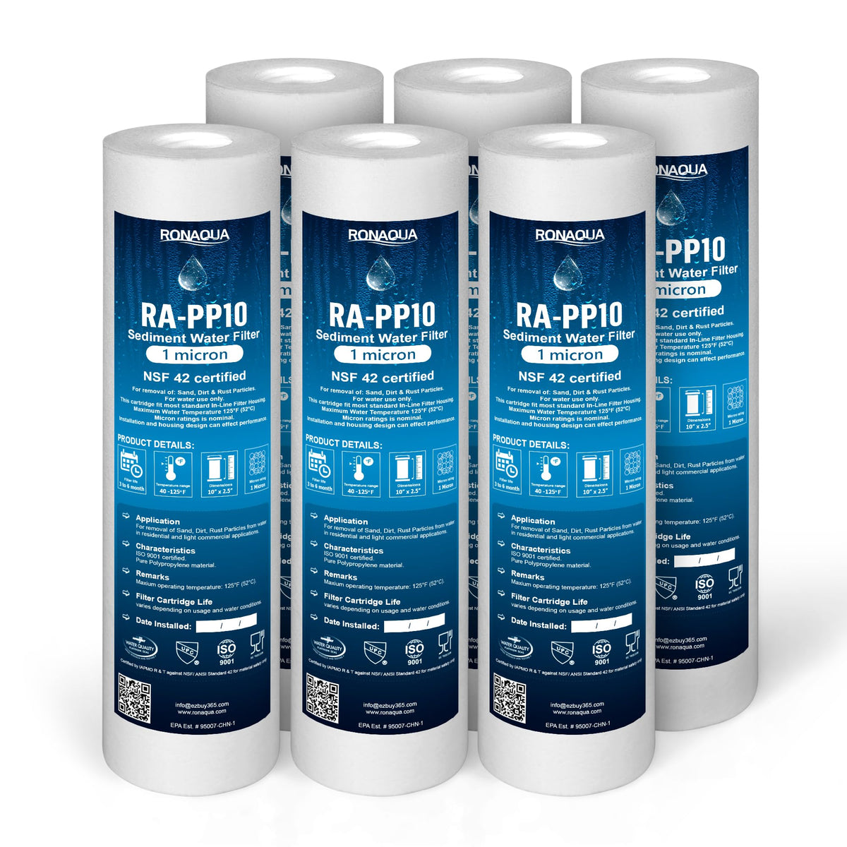 1 Micron Sediment Water Filter Cartridge 10"x2.5" (1 Micron)