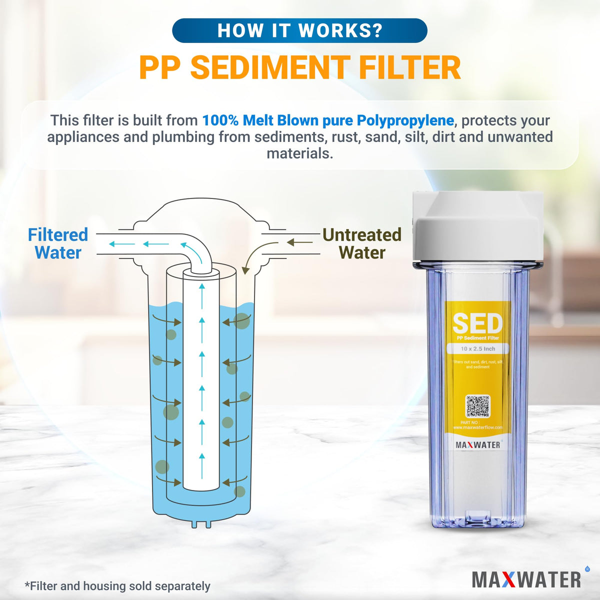25 Pack of 10 Micron 10" x 2.5" Inch Polypropylene Sediment Filters compatible with 10" Standard RO Reverse Osmosis and WH Whole House Systems (10 Micron / 25 Count)