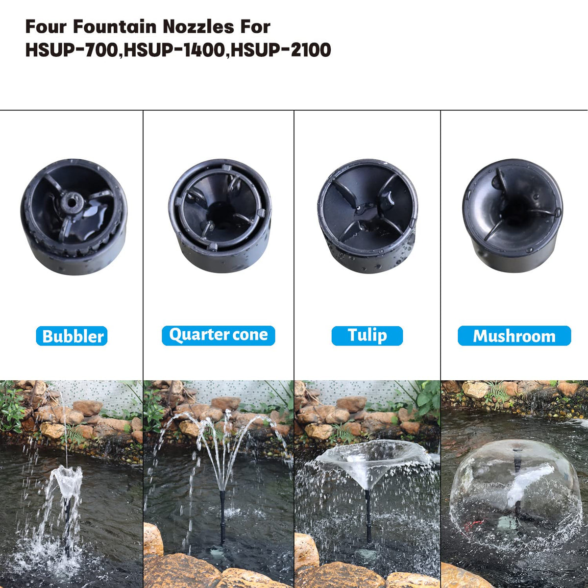 HSUP-1400F) Submersible Water Pump With Fountain Jets - Pond Pump - Submersible Pump - Water Fountain Pump - Aquarium Pump (370 GPH)