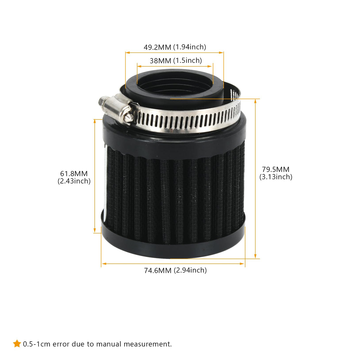 PTNHZ Universal Black Neck 1.5" 38mm Car High Flow Cold Air Intake Air Filter Power Intake Air Inlet System Air Cleaner (1.5" Black (1PCS))