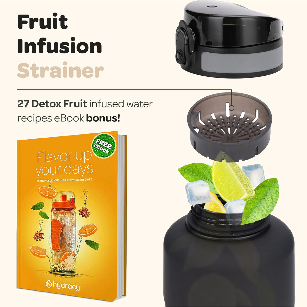 Motivational Water Bottle with Time Marker & Fruit Infuser 64 oz (Space Grey / 64 Ounces)