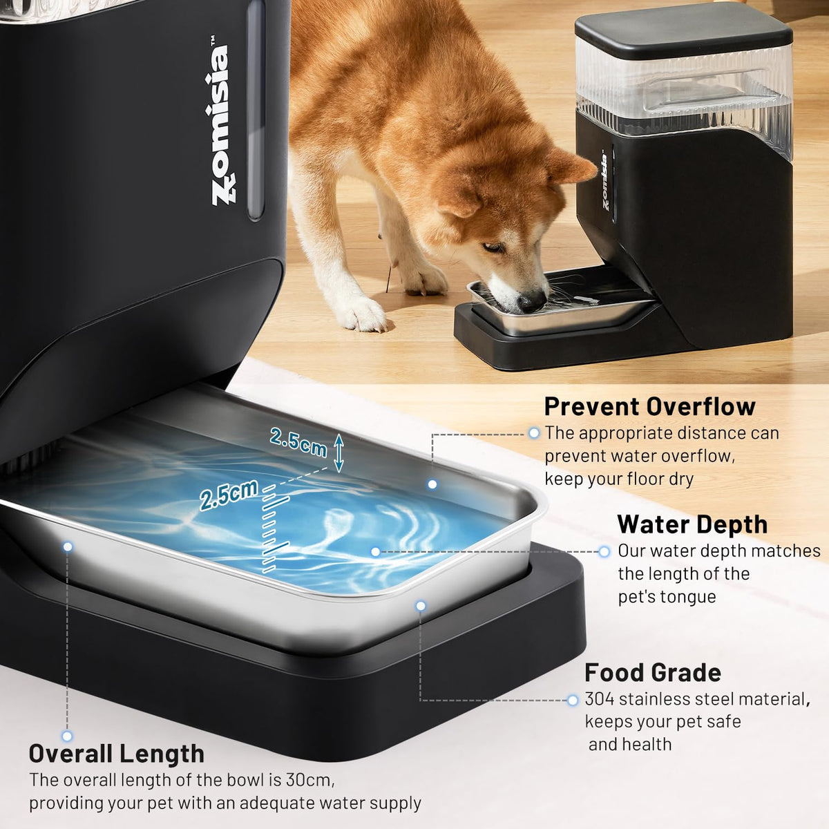 1.6 Gallon Automatic Dog Water Dispenser with Stainless Steel Bowl (Black / 6L)