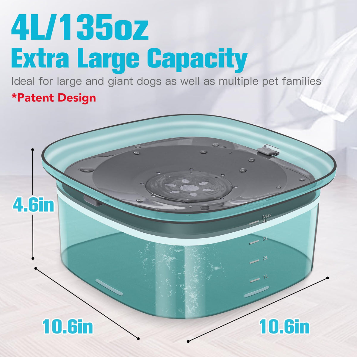 4L Dog Water Bowl No Spill Large Capacity Slow Drinking Water Feeder (4 L / L-Green)