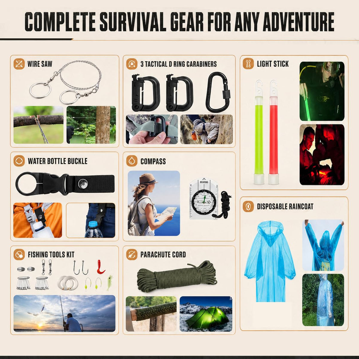 Survival Kit 250Pcs Survival Gear First Aid Kit with Molle System Compatible Bag and Emergency Tent (A-Deep Black)