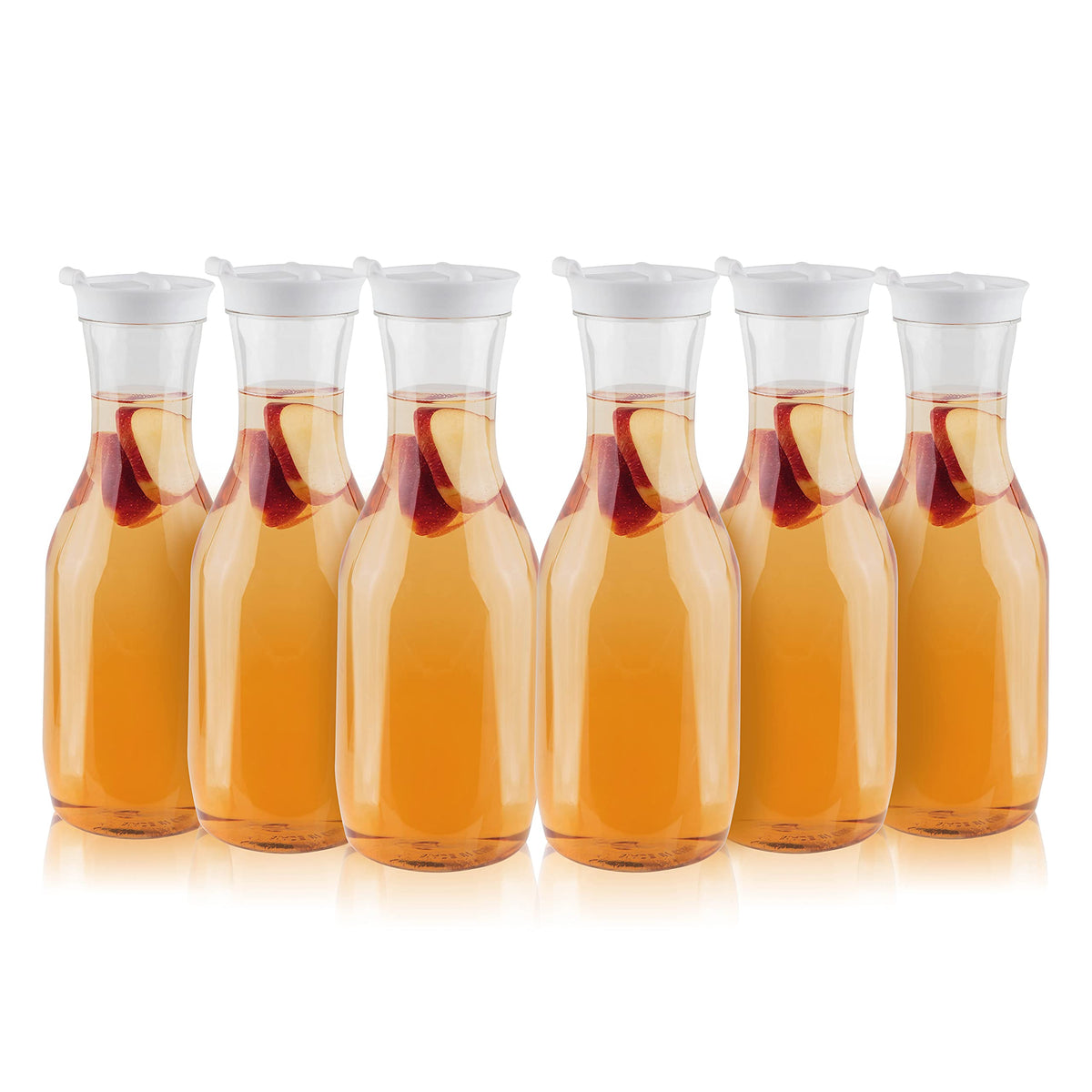 Clear Plastic Water Pitchers Carafes with Flip top White Lids Pack of 6 (50 OZ)