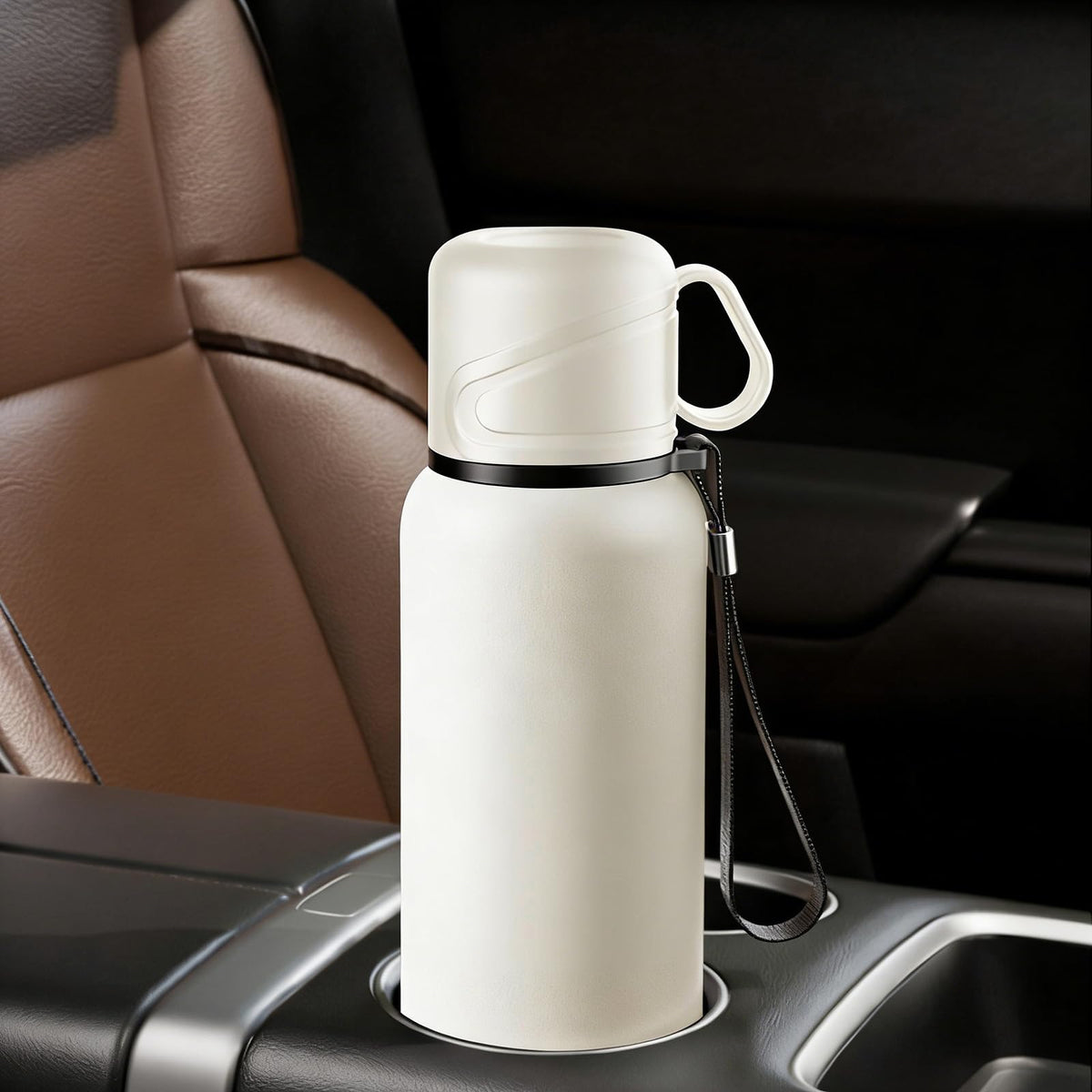 Double wall vacuum Leakproof stainless steel wide mouth insulated water bottle;tea tumbler with infuser (White-420ml)