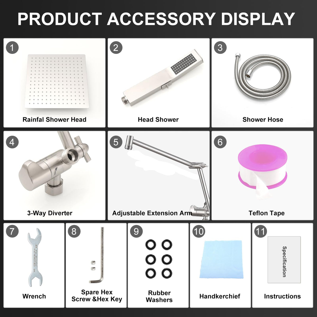All Metal 10 Inch Rain Shower Head with Handheld Spray Combo (Brushed Nickel / 10 Inch)