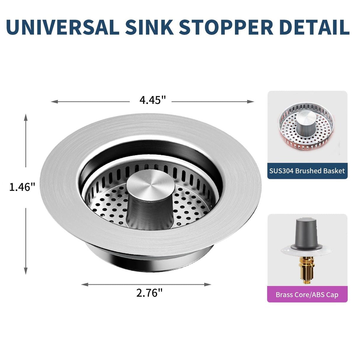 3-in-1 Kitchen Sink Drain Strainer Stopper – 304 Stainless Steel Pop Up Sink Plug with Filter Basket, Anti-Clog Design, Fits 3-1/2” US Standard Kitchen Sink Drains (Silver-sink Drain Stopper-1 Pack)