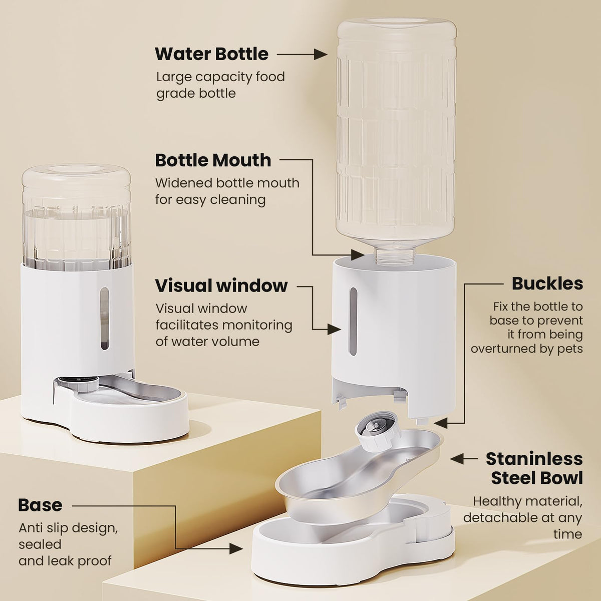 Gravity Dog Water Bowl Dispenser (White / 8L+Stand)