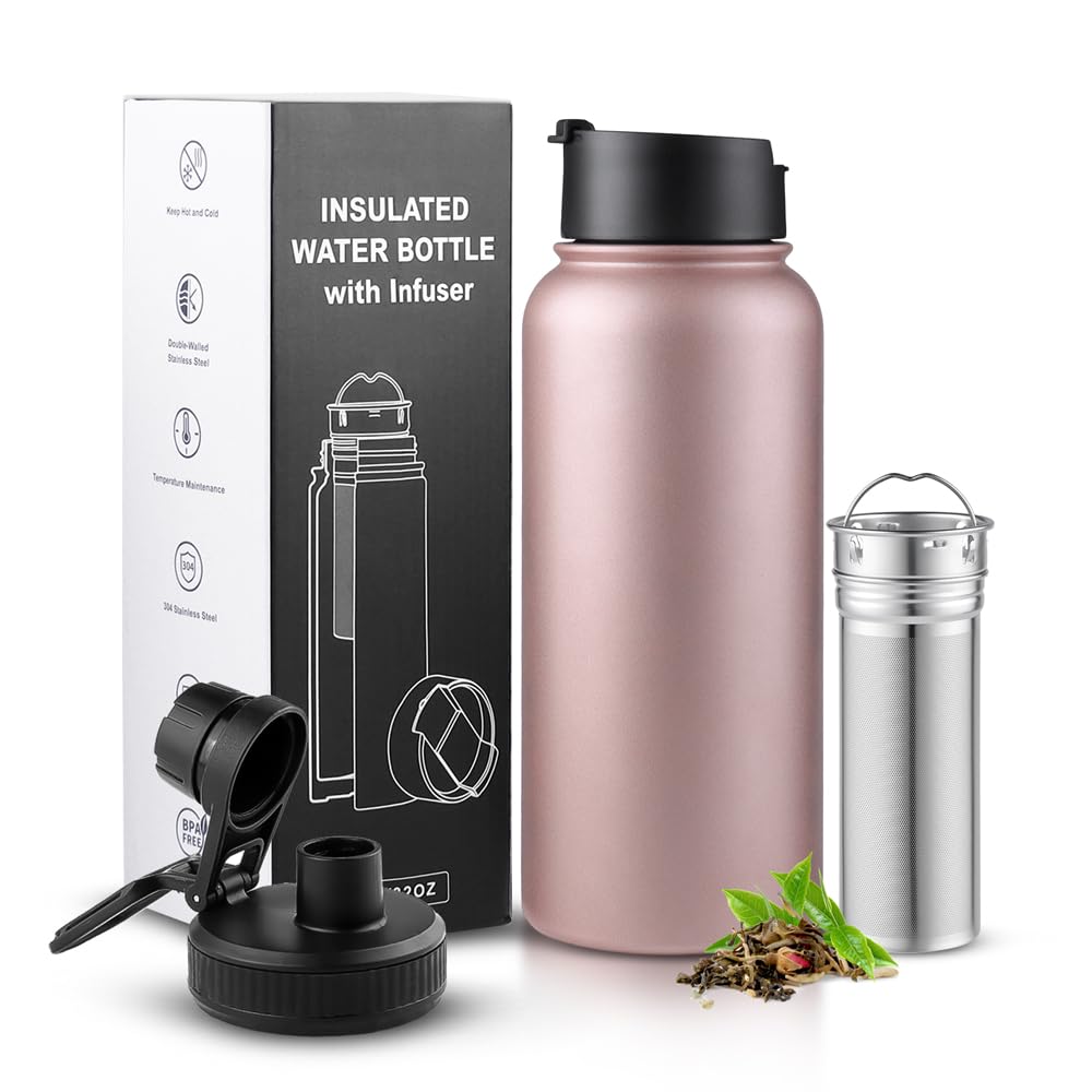 Infuser Water Bottle with Removable Strainer for loose leaf Tea 18 (Rosegold / 32 Ounces)