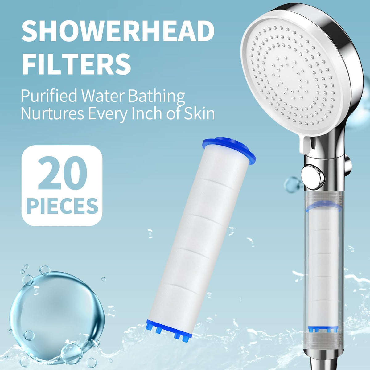 20 Pack Shower Filter Shower Head Filter PP Cotton Filter Handheld (2.6 inches)