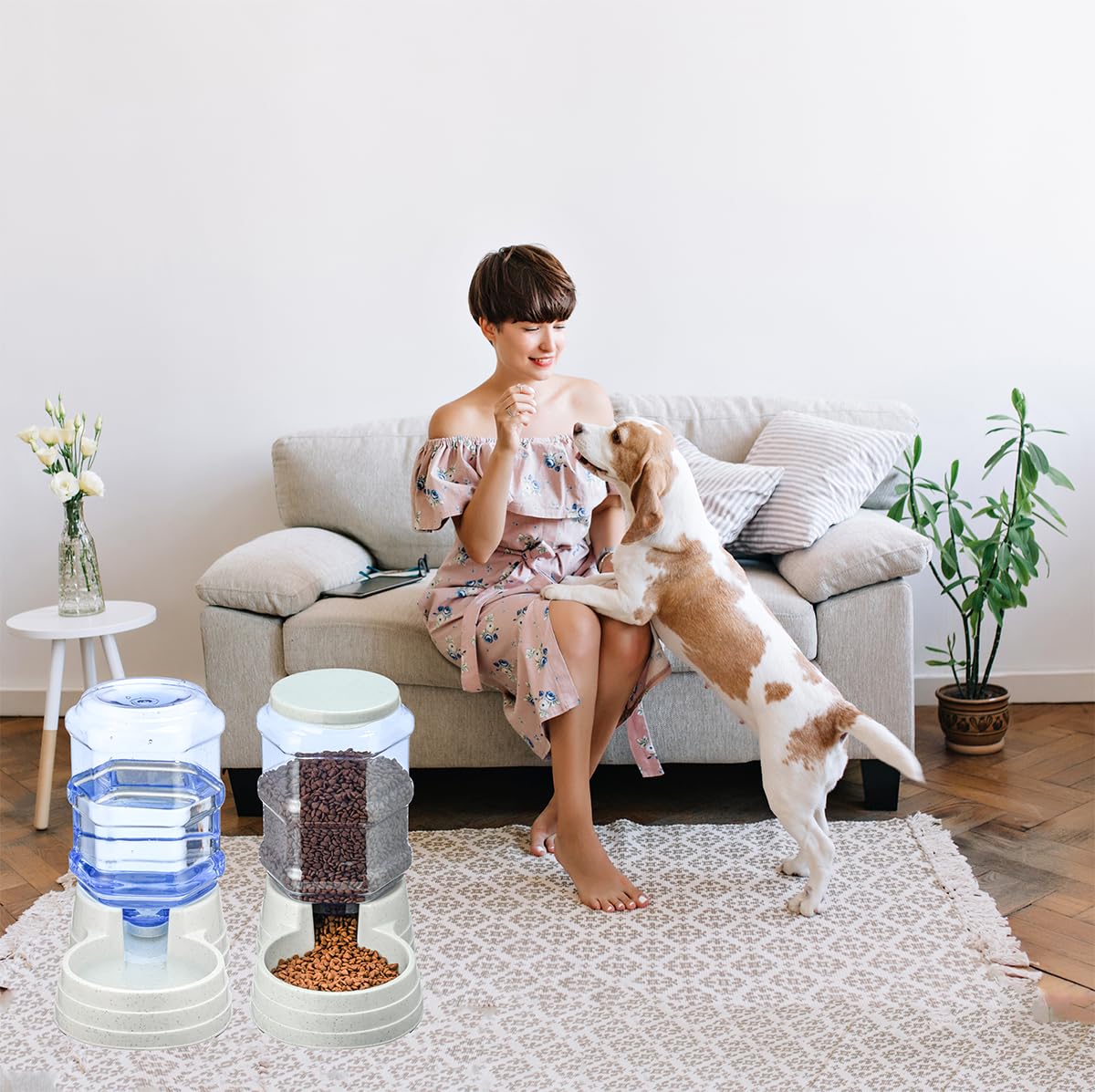 2 Pack 6L Automatic Gravity Pet Feeder and Water Dispenser Set (Gray-Water&Feeder Set / 6 Litre)