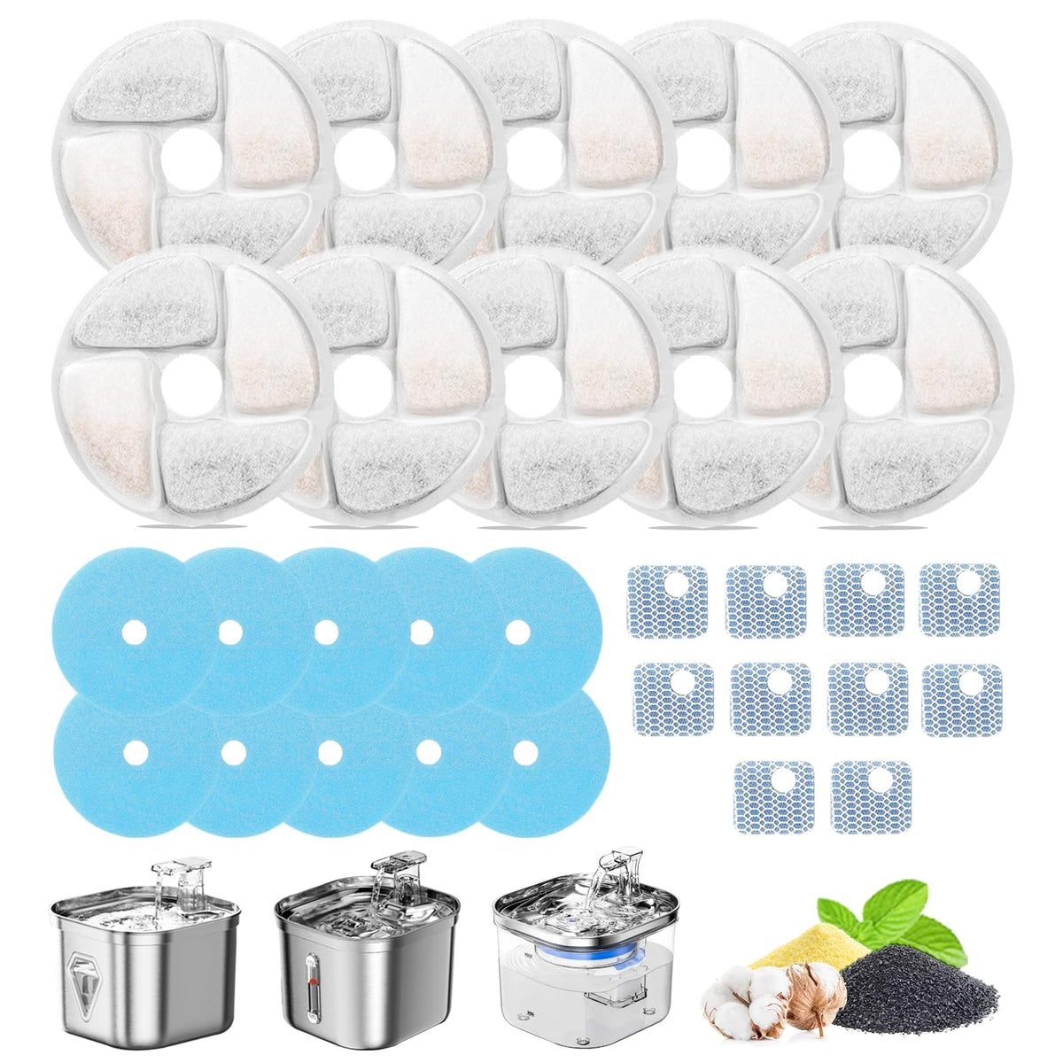 Cat Water Fountain Filter Replacement for Square 2.2L (Filter / 10+10+10 Pack)