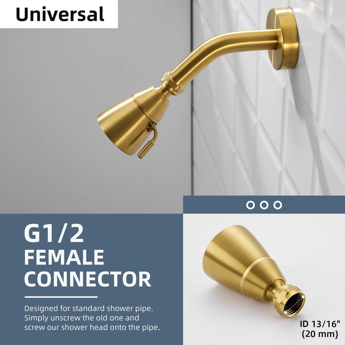 High Flow Shower Head Adjustable (Brushed Dark Gold)