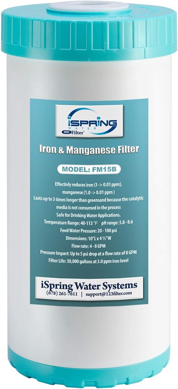 FM15B Iron and Manganese Reducing Replacement Water Filter Cartridge for Whole House Water Filtration System iSpring WGB21BM
