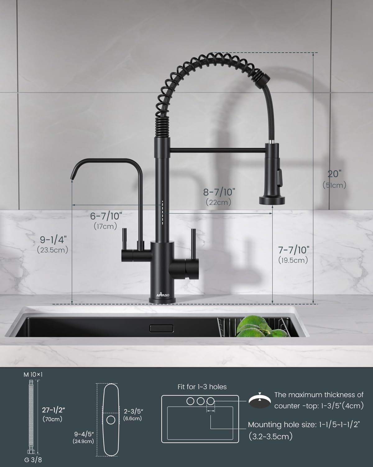 3 Way Black Kitchen Faucet with Water Filler (260-Black)