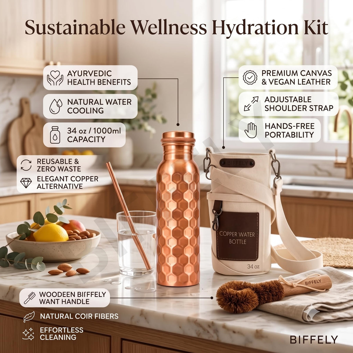 100% Pure Copper Water Bottle for Drinking