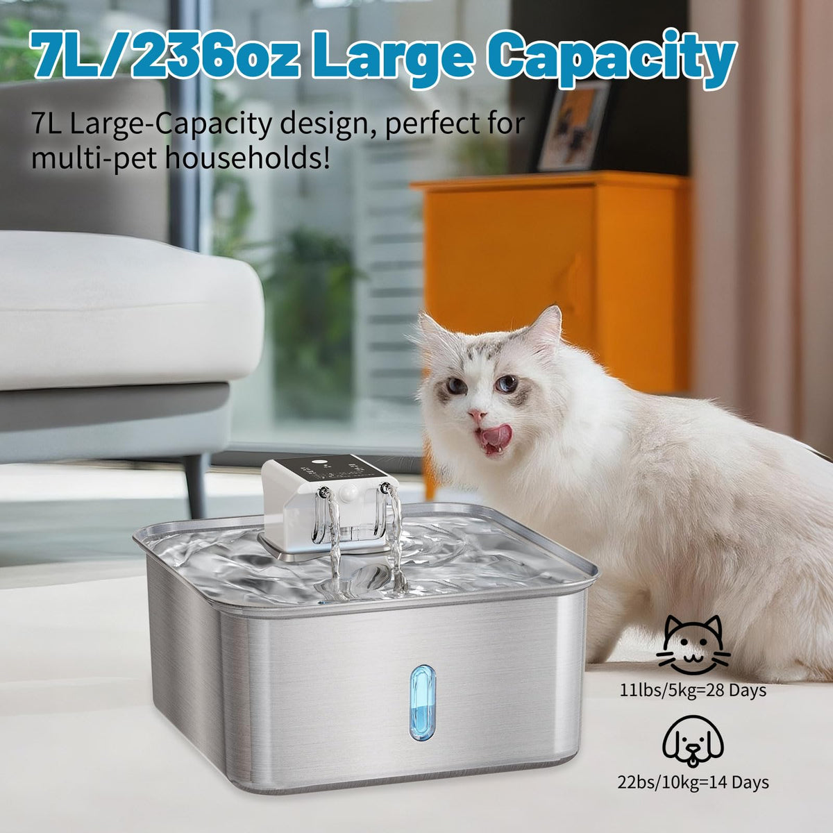 Wireless Dog Water Fountain (Square+5 Filters+5 Sponges)