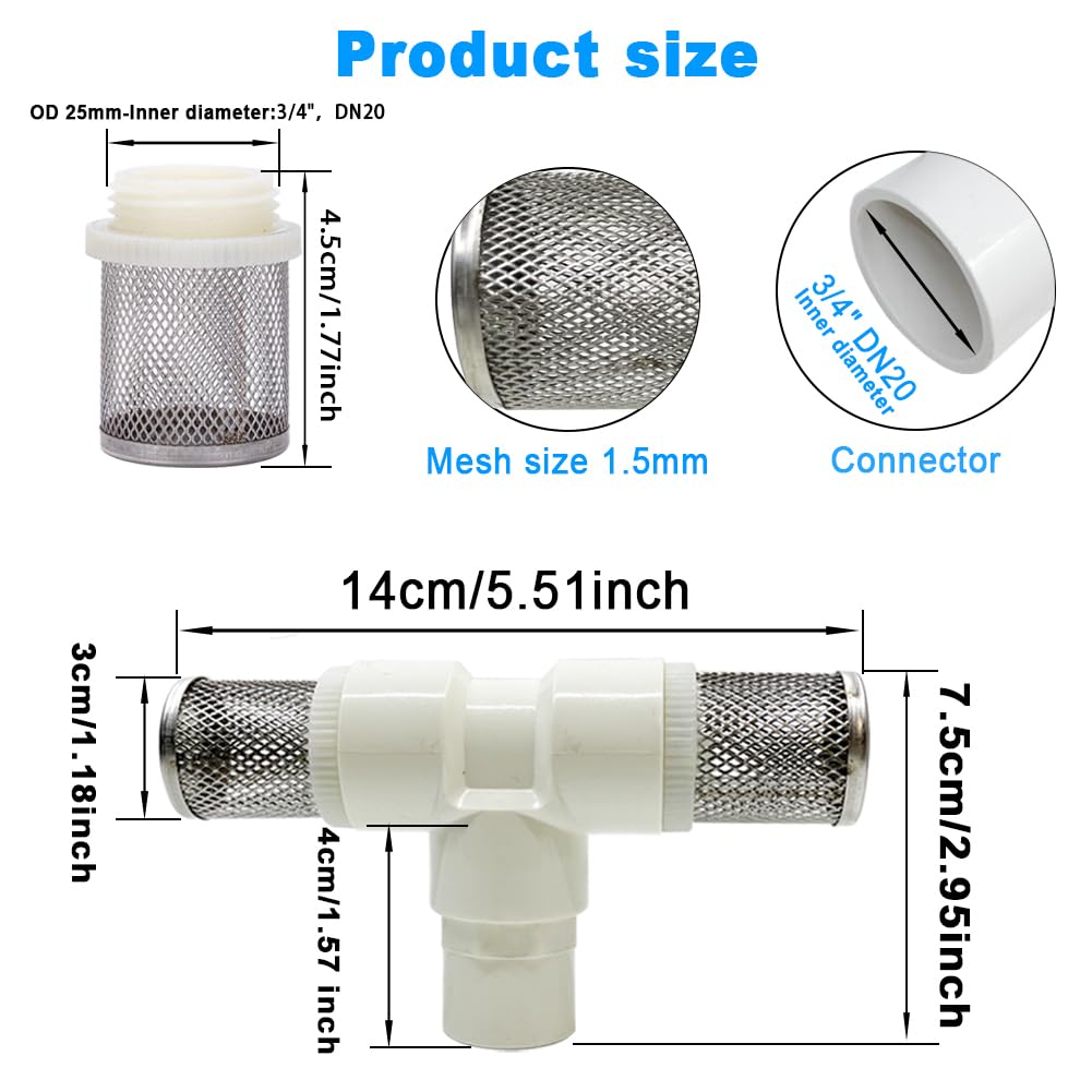 3 4" T Strainers steel filter cover connected to 3 (3/4" DN20)
