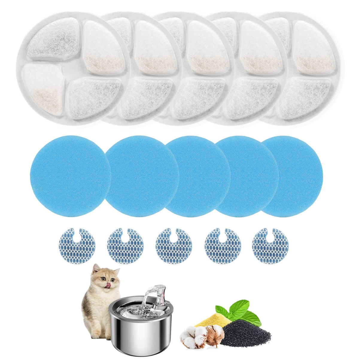 Cat Water Fountain Filter Replacement for Round 2L (Filter / 5 Set)