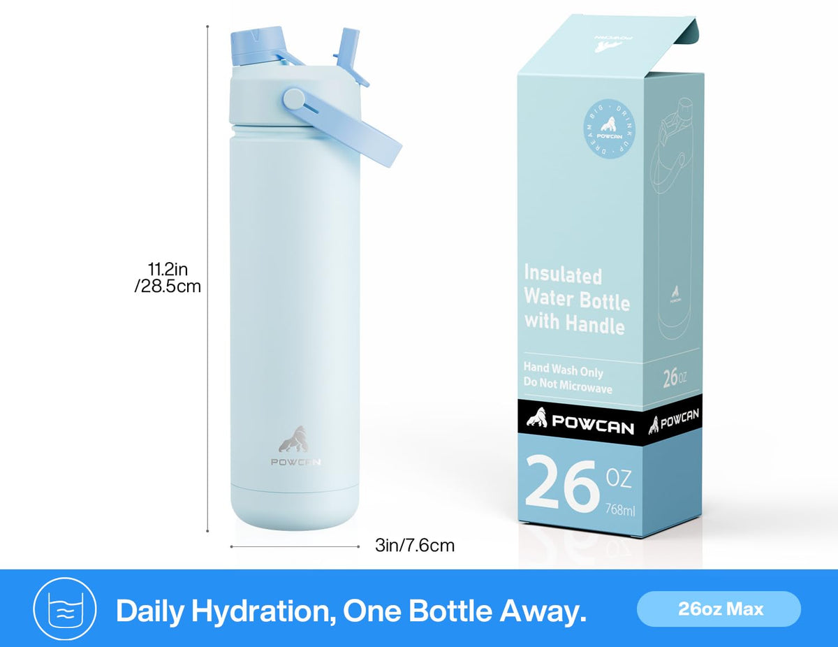 26 oz Insulated Water Bottle with 2 (Silver Sky / 26 Ounces)