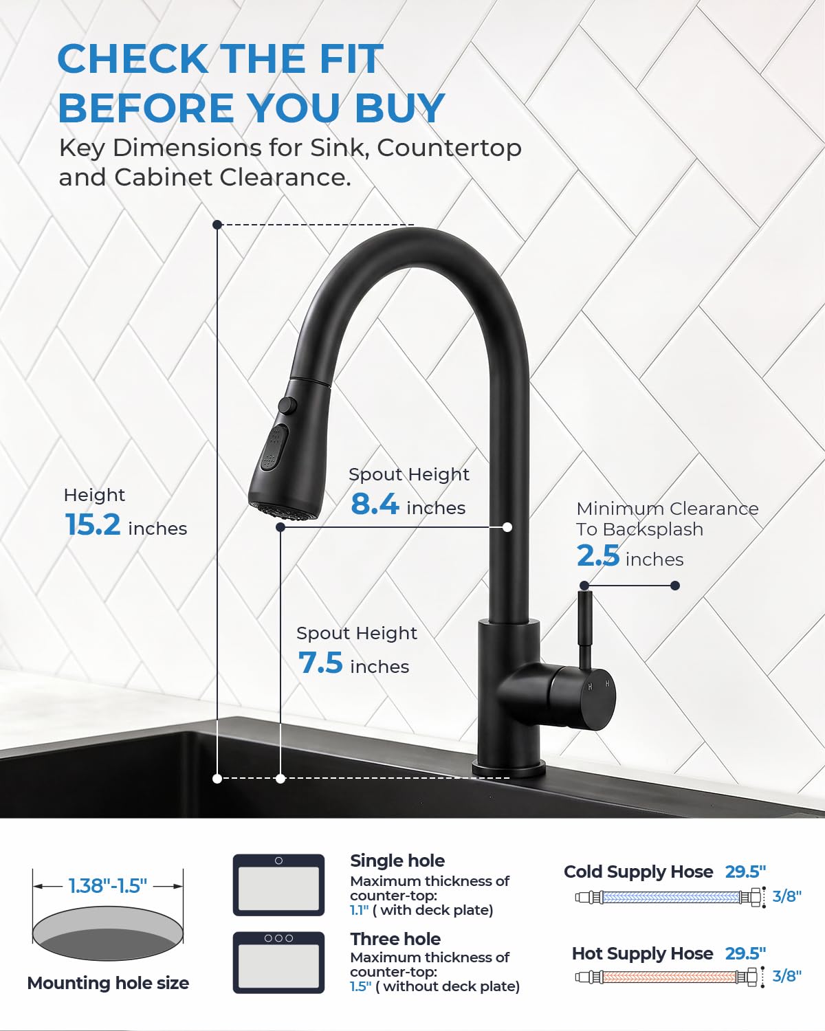 Black Kitchen Faucet with Pull Down Sprayer (Matte Black)