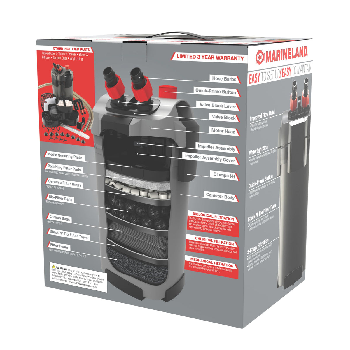 Magniflow 250 GPH Canister Aquarium Filter (Up to 55-Gallons)