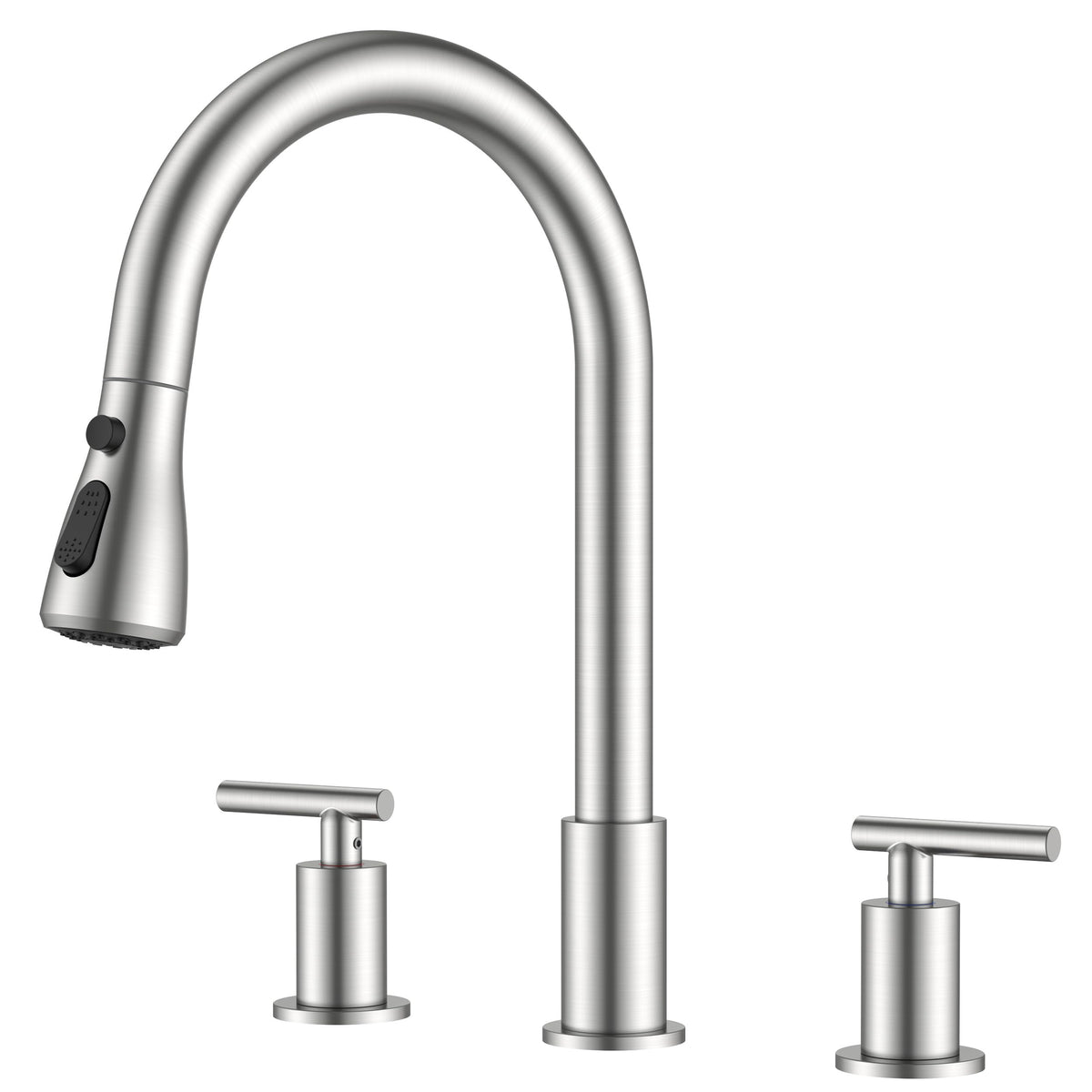 2 Handle Kitchen Faucet with Pull Down Sprayer (Stainless Steel)