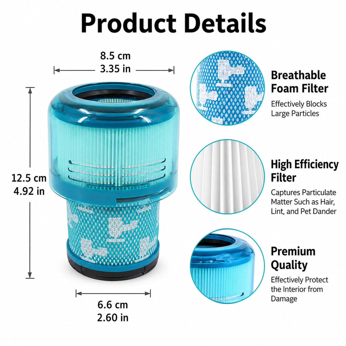 3 Pack V11 Vacuum Filter Replacement Fit for V11 V15 Cordless Vacuum (V11 V15 Blue / 3P)