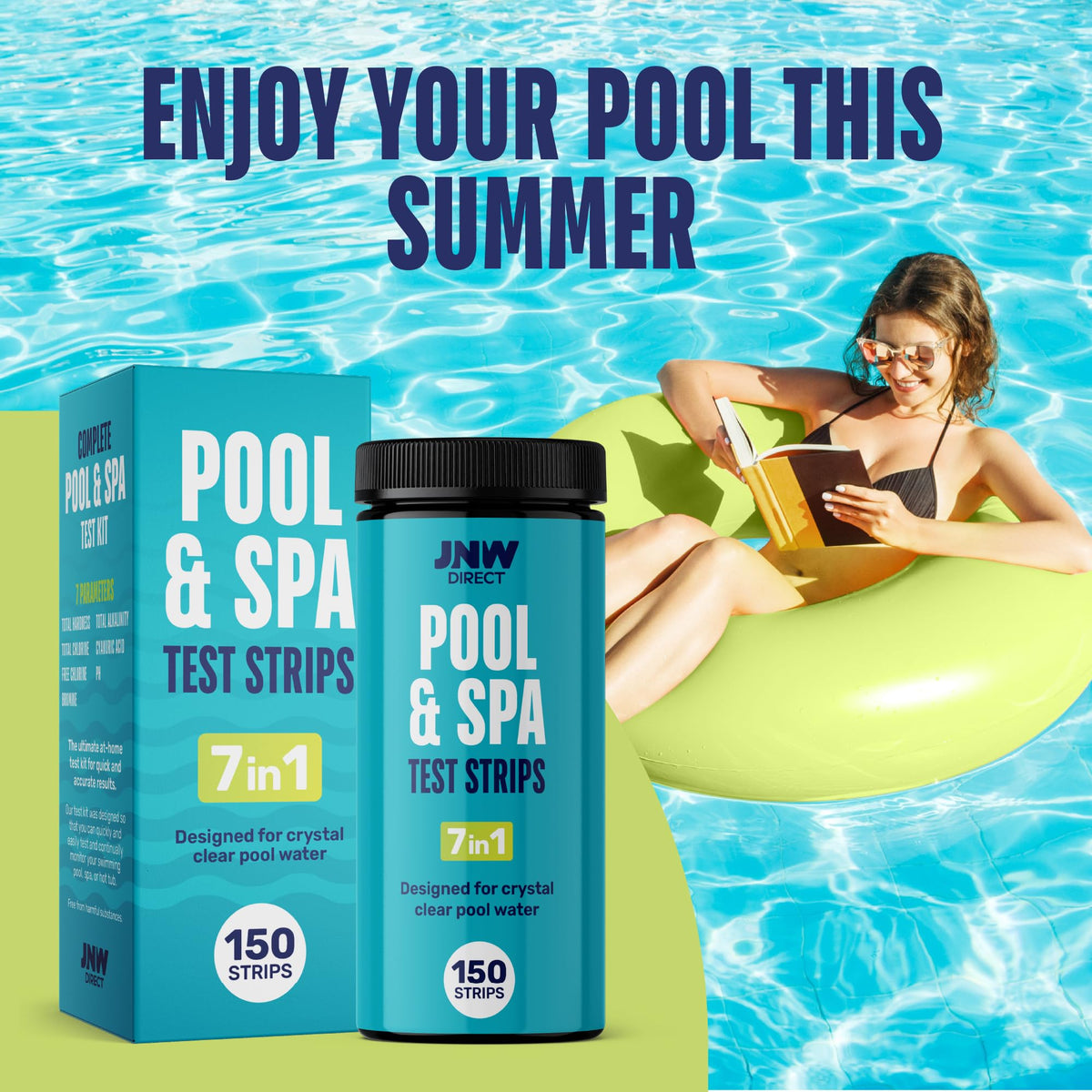 Pool Test Strips for Pools and Spas (150 STRIPS - 7 IN 1 POOL TEST STRIPS)