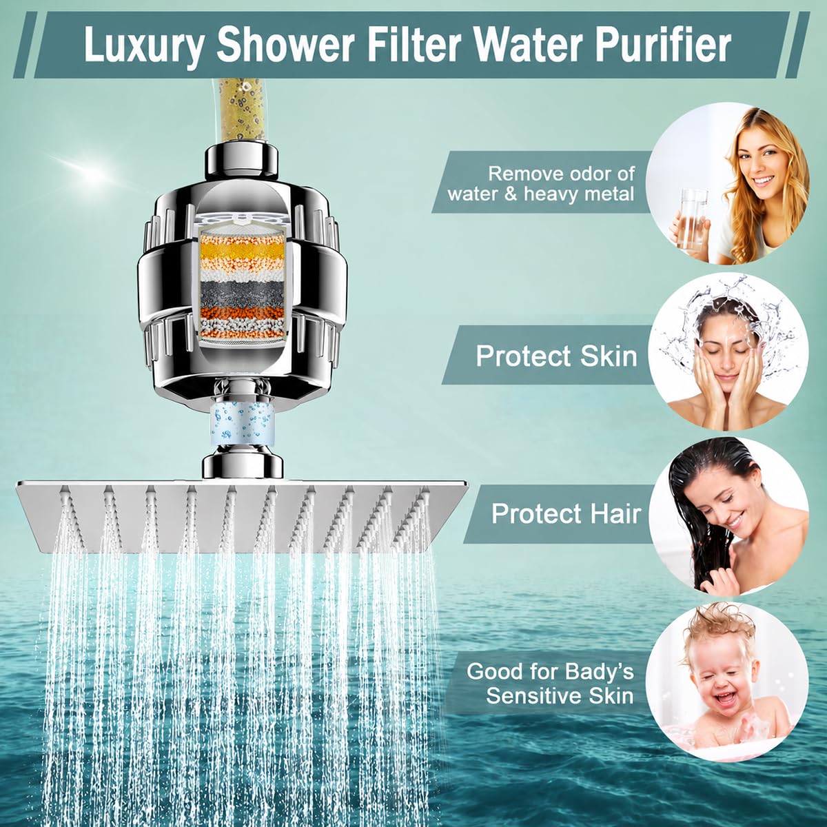 Filtered Shower Head with Handheld (Bright Silver)