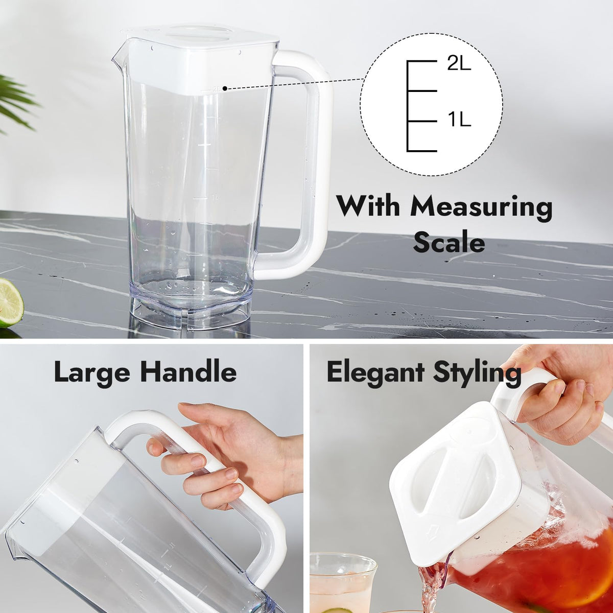 2 Pack Plastic Pitcher with Lid (White & White)