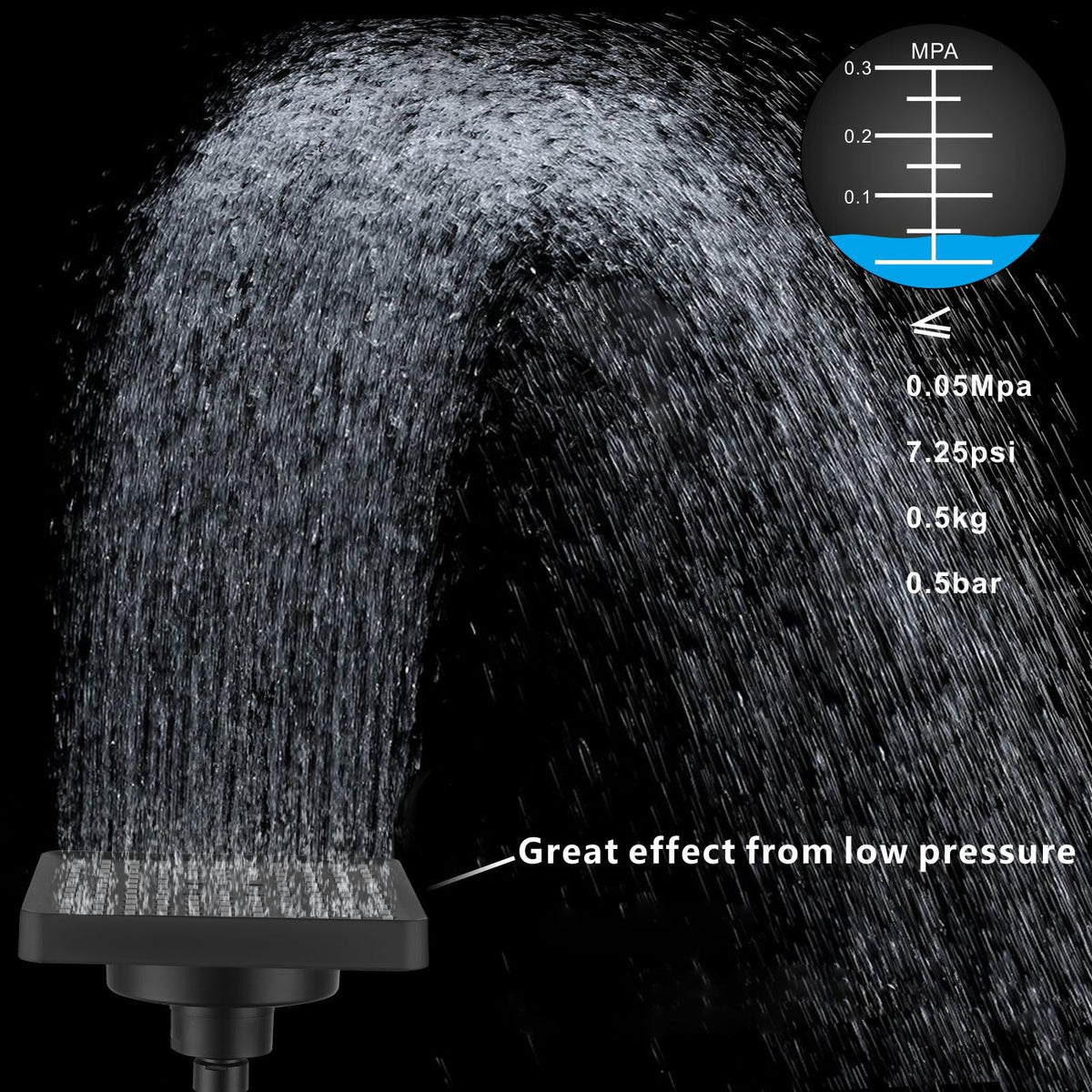 High Pressure Rain Shower Head with Filtered (Matte Black)