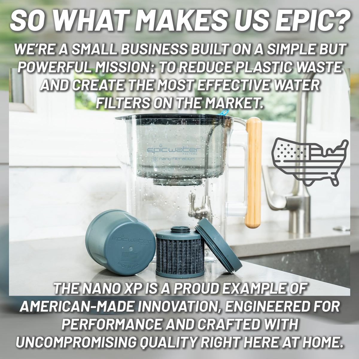 REPLACEMENT FILTER for Epic Nano XP Water Filter Pitcher or Dispenser. Nanofiltration Removes Bacteria (Nano Standard)