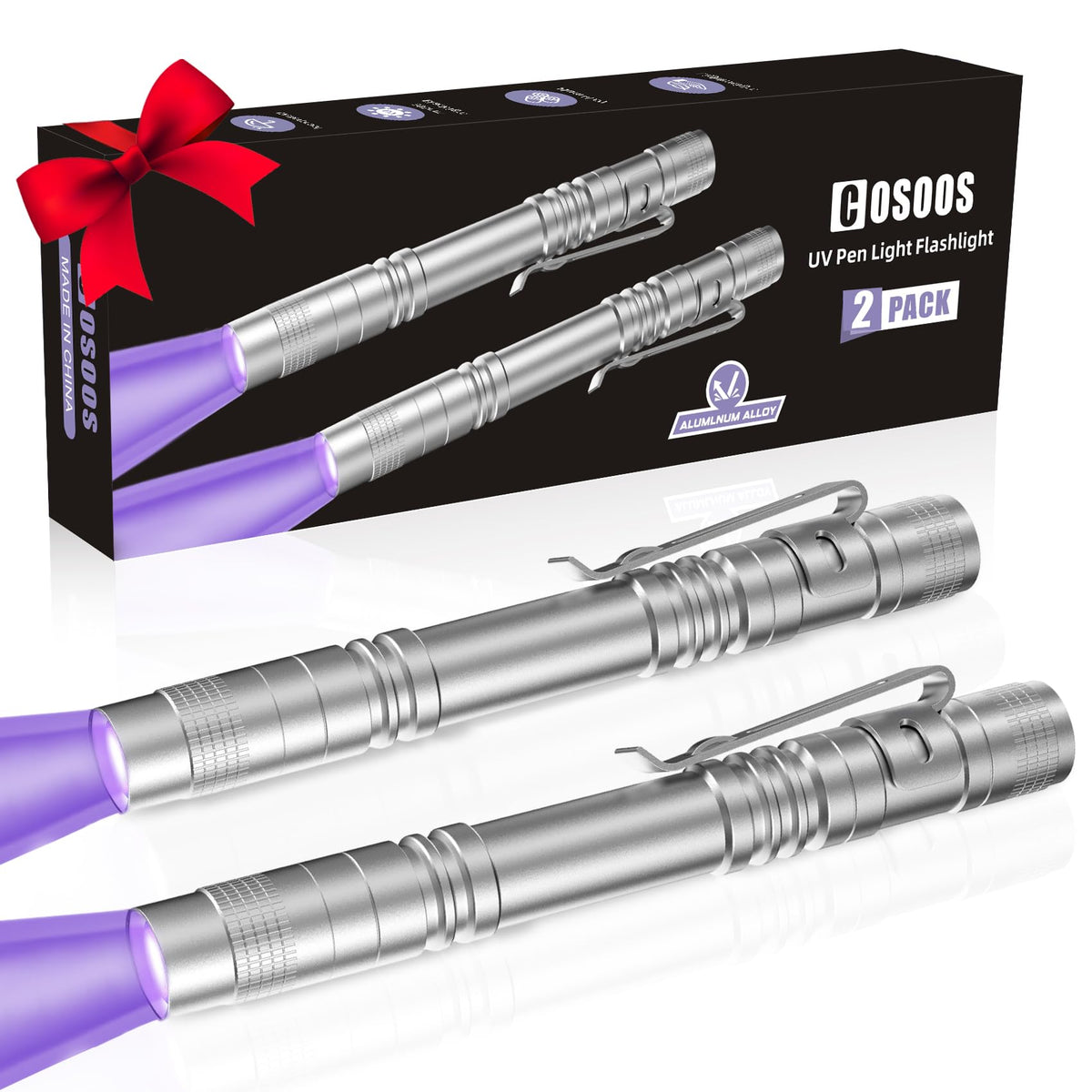 2 UV Flashlight Black Light (Silver / 2 Pack)
