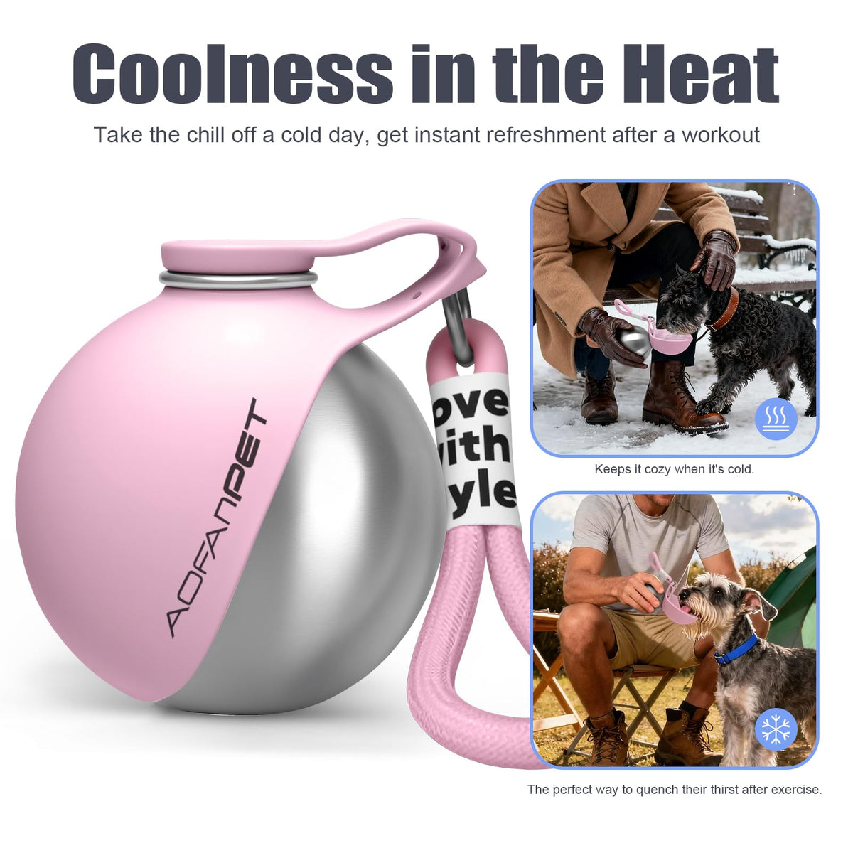 Portable Dog Water Bottle with Bowl (Pink)