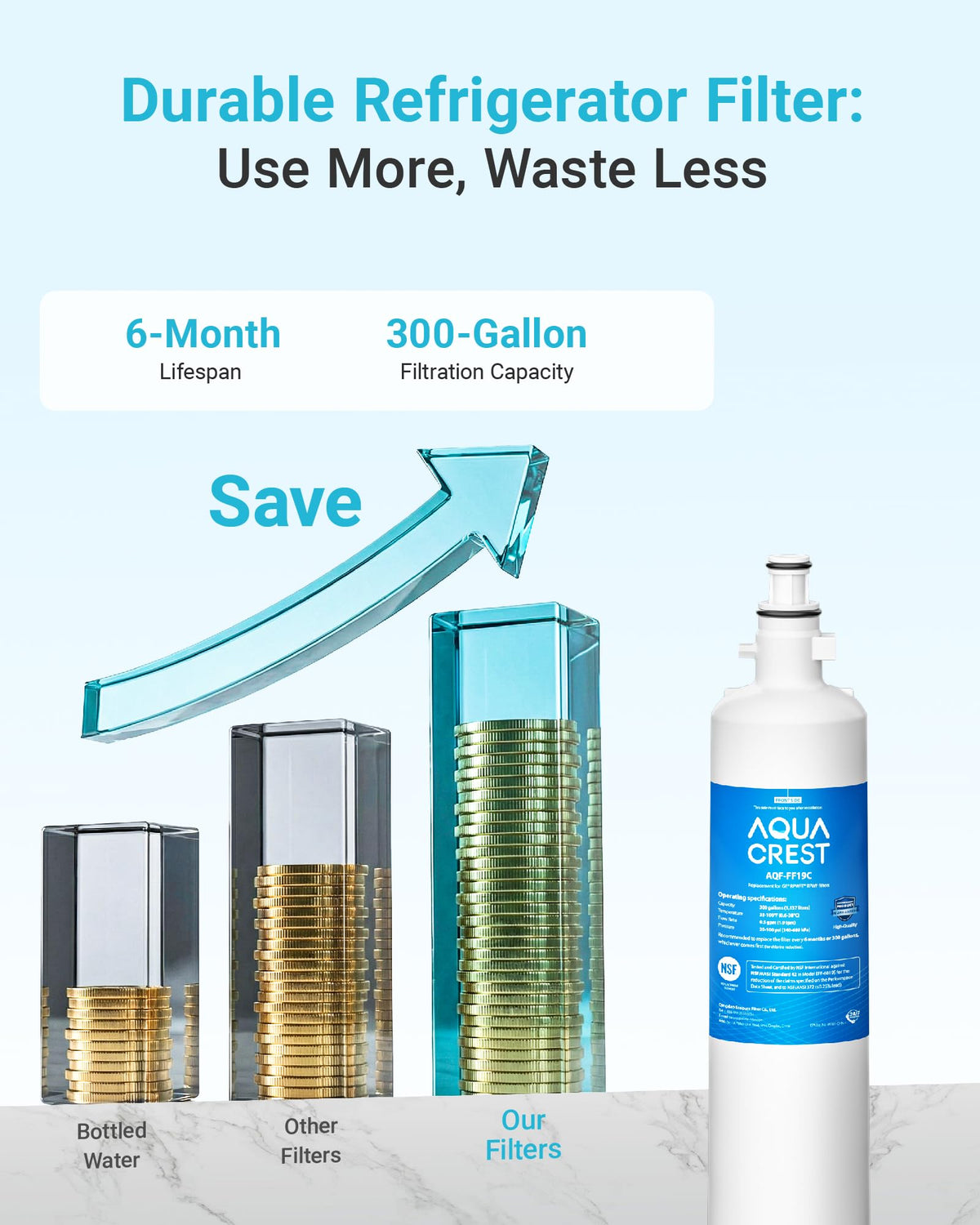 AQF FF19C Water Filter Replacement for GE® RPWFE® (2 Count)