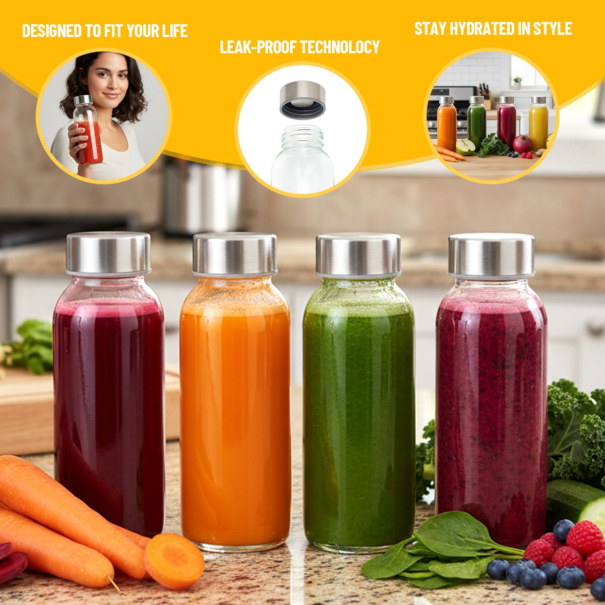 10 oz Glass Juice Bottles (Clear Glass Bottle 6 Pack / 10 Ounces)