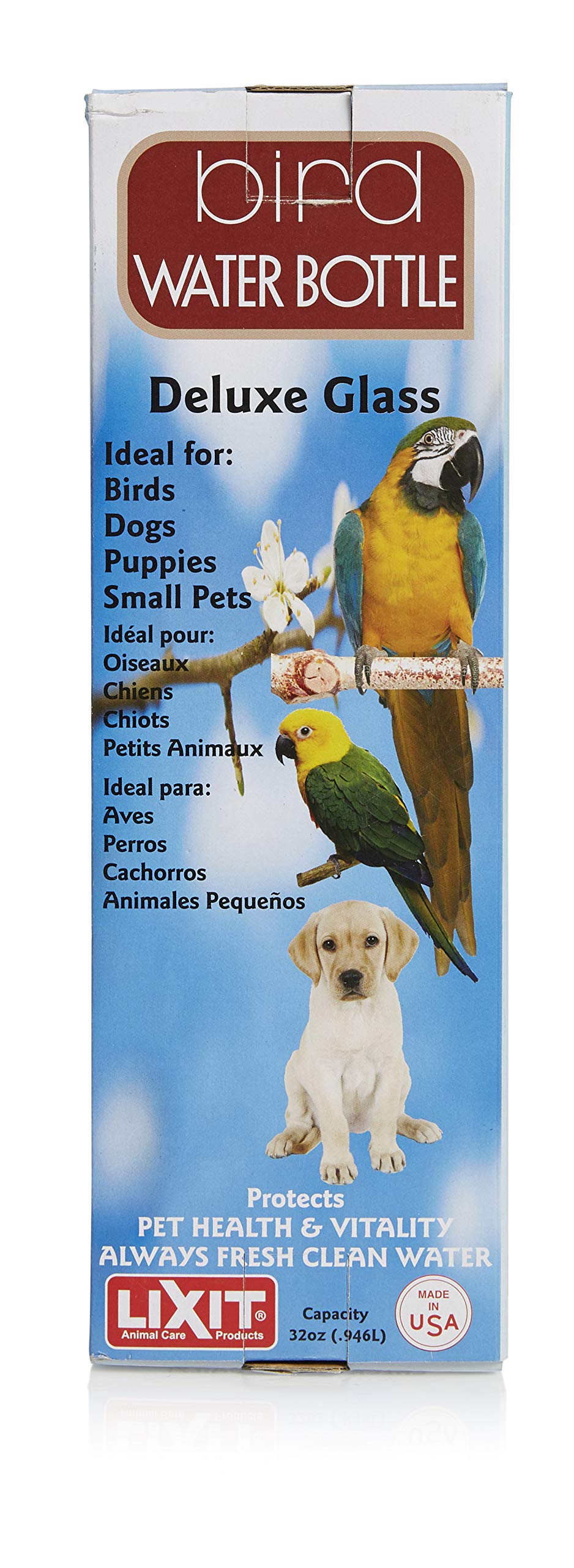 Heavy Duty Deluxe Glass Water Bottles for Birds (Clear / 32 oz Medium Tube)