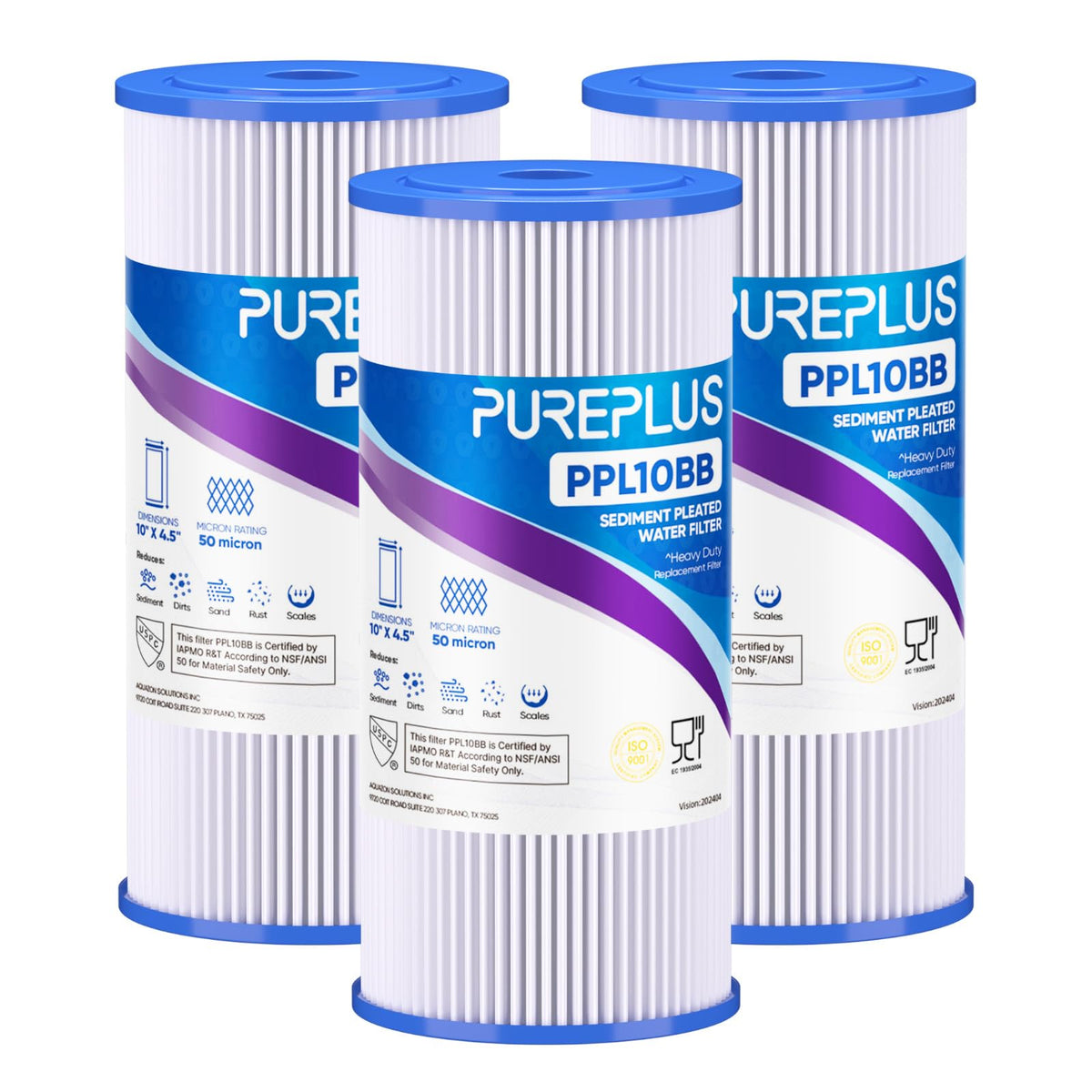 50 Micron 10"x4.5" Whole House Pleated Sediment Filter (3 Count (Pack of 1))