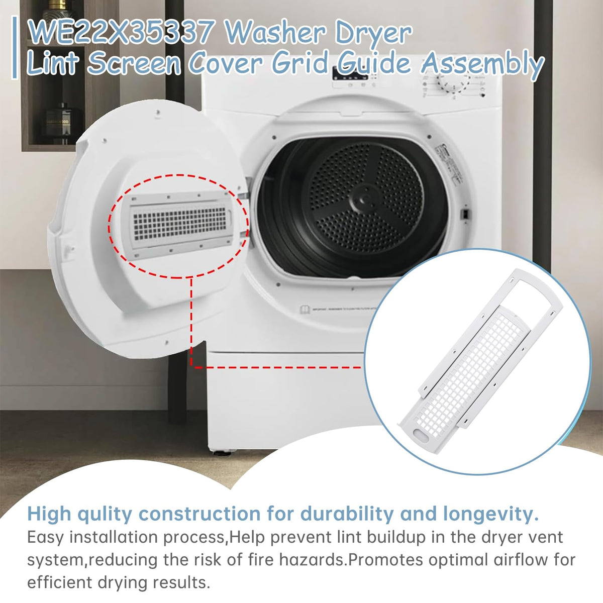 WE22X35337 Washer Dryer Lint Screen Cover Grid And Lint Filter Slide Guide Assembly