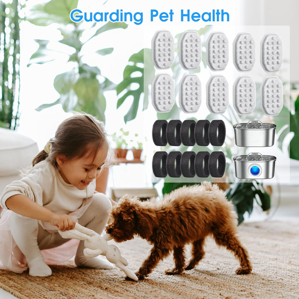 20 Pack Cat Water Fountain Filters (10 Filters+10 Sponges)