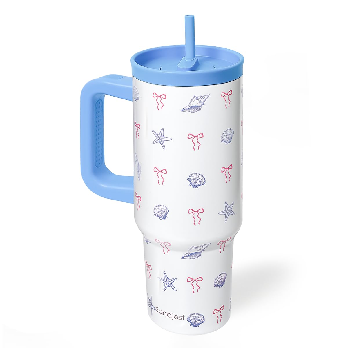 Beach Lover Stainless Steel Locking Lid Silicone Straw Tumbler with Handle 40oz (Beach Lover 1)