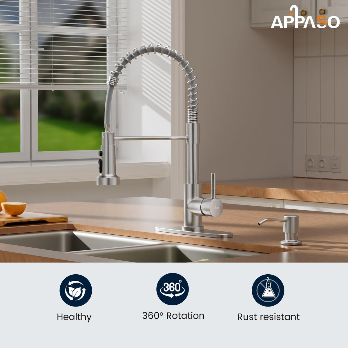 3 Mode Kitchen Faucet with Soap Dispenser (Stainless Steel)
