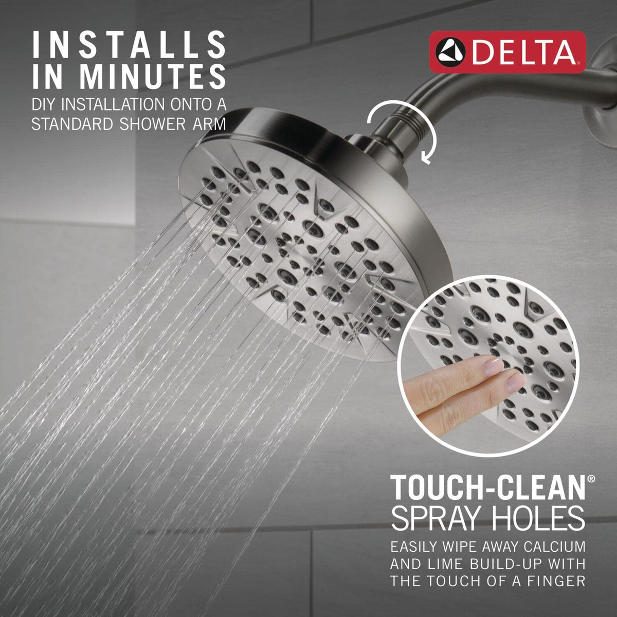 6 Setting Chrome Shower Head with High Pressure Spray (Chrome)