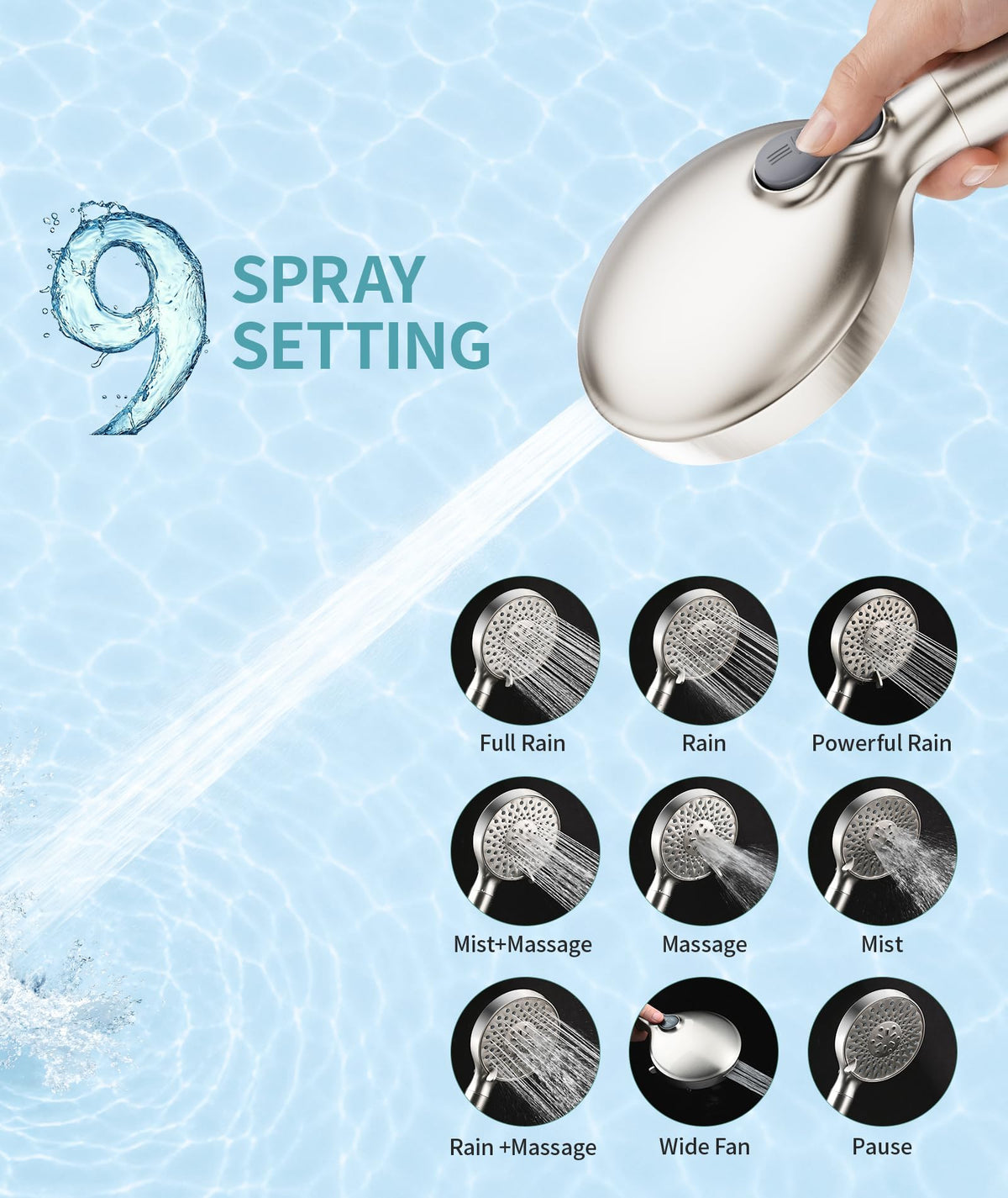 Filtered Shower Head with Handheld High Pressure 9 Spray Mode Showerhead Detachable Shower Head Water Softener Filters Beads for Hard Water Remove Chlorine 1 Filter Light Champagne (Light Champagne)