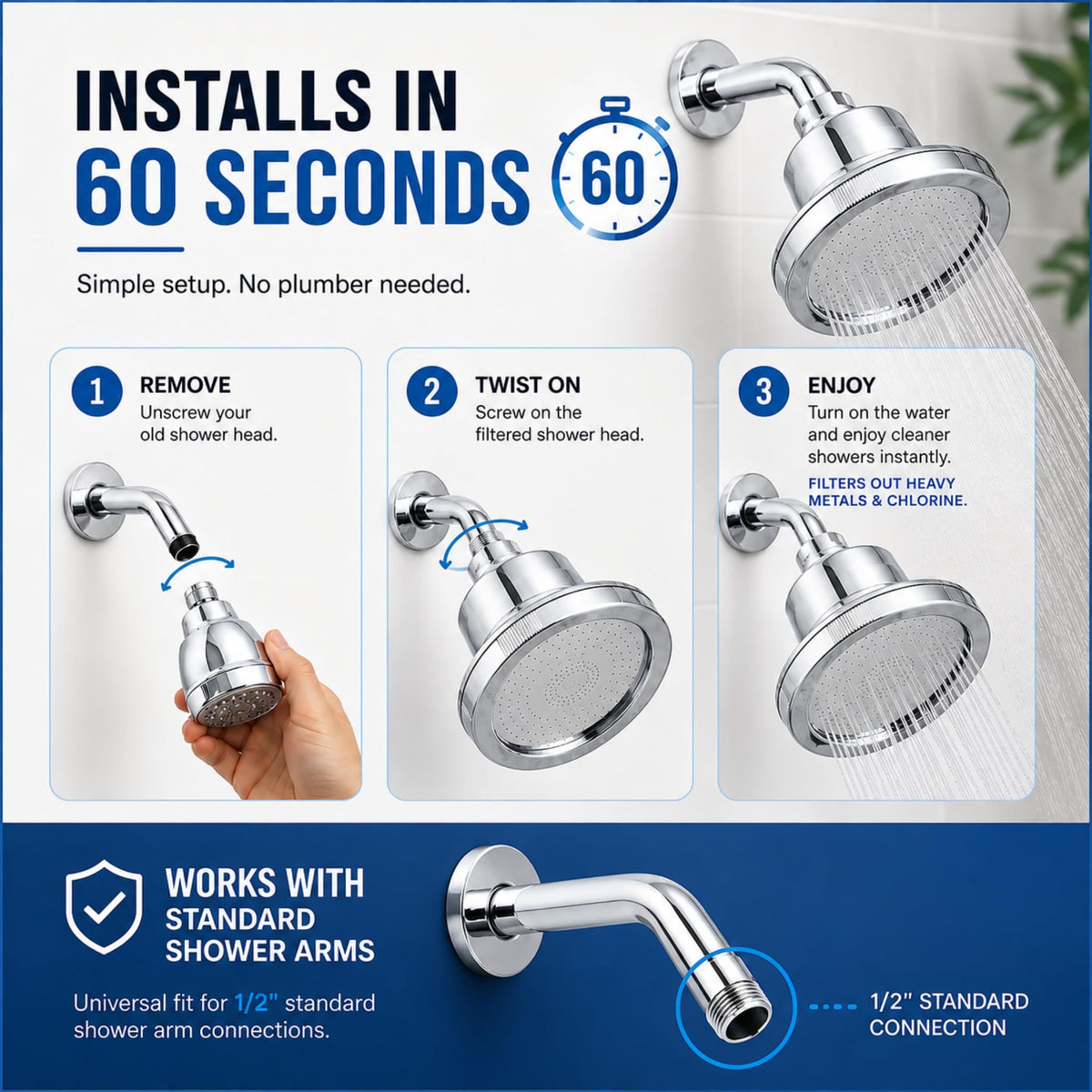 25 Stage Filtered Shower Head for Hard Water (Chrome)