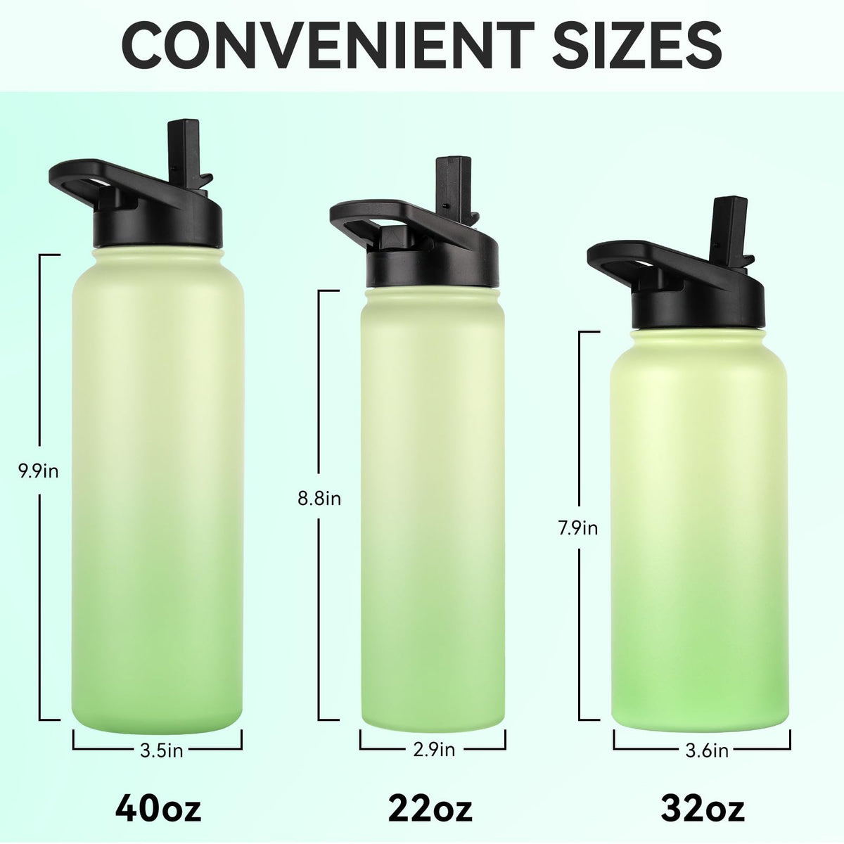 Insulated Water Bottle (Green Gradient / 22oz/4 Pack)